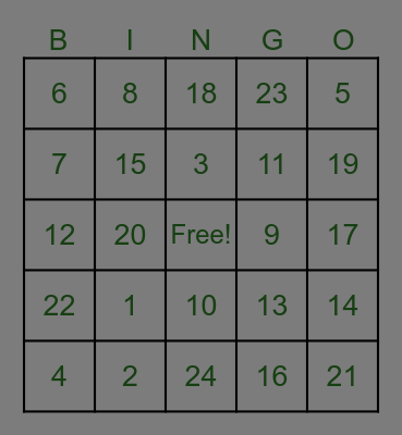 Angela's Bridal Shower Bingo Card