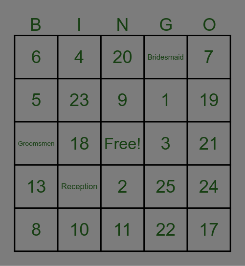 Angela's Bridal Shower Bingo Card