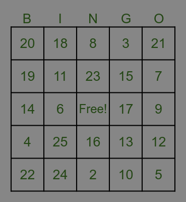 Angela's Bridal Shower Bingo Card