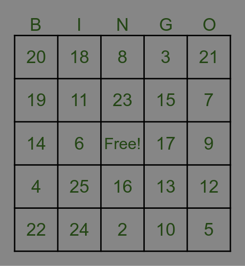 Angela's Bridal Shower Bingo Card