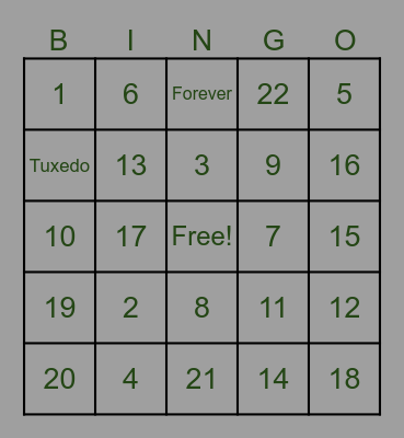 Angela's Bridal Shower Bingo Card