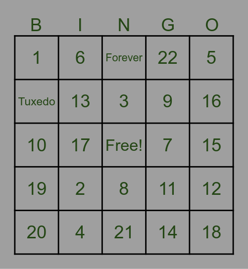 Angela's Bridal Shower Bingo Card