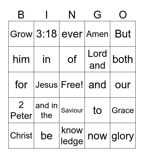 2 Peter 3:18 Bingo Card