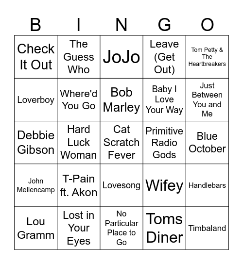 Songs We Forgot Bingo Card