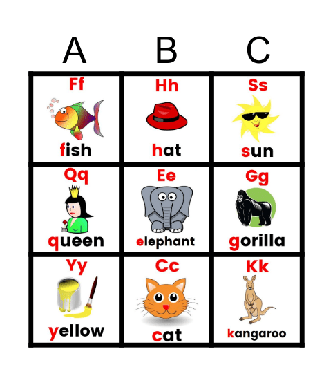 BINGO Alphabet Bingo Card