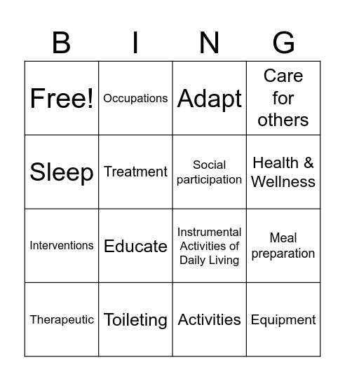 Pelvic Health Bingo Card