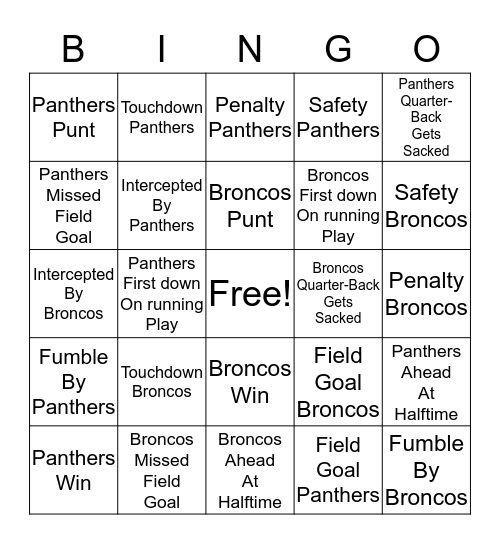 SuperBowl Bingo Card