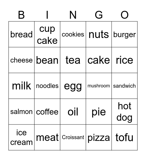 Food Vocabs Bingo Card