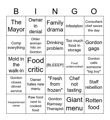 Kitchen Nightmares Bingo Card