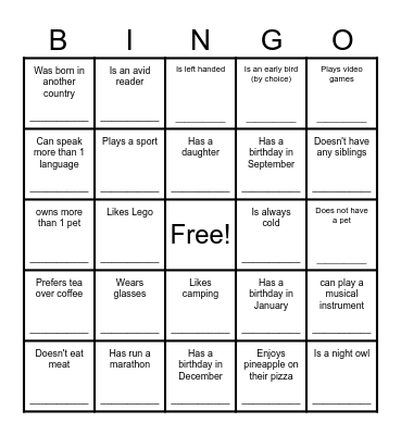 Co Worker Bingo Card