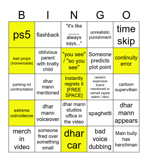 Dhar Mann Bingo v4 Bingo Card