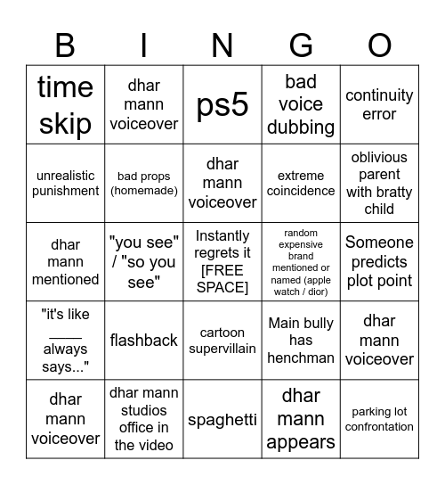 Dhar Mann Bingo v2 Bingo Card