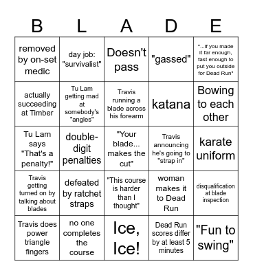 Knife or Death Bingo Card