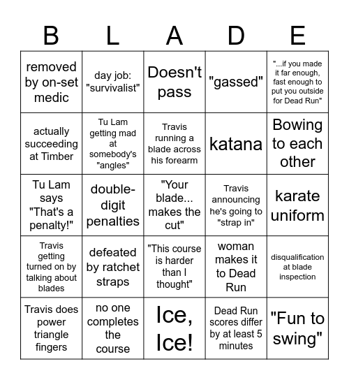 Knife or Death Bingo Card