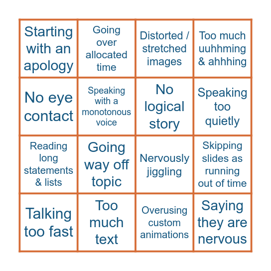 Bad Presentation Bingo Card