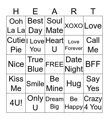 Sweetheart Bingo Card