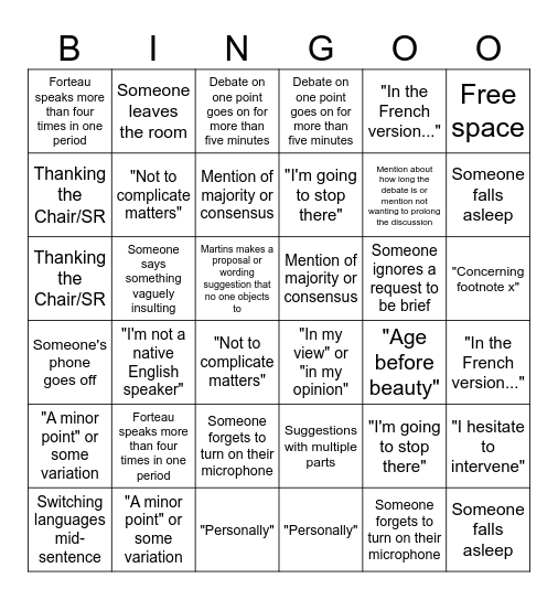 ILC Plenary Bingo Card