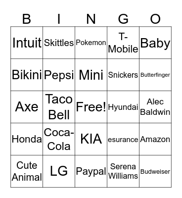 Superbowl 50 Bingo Card