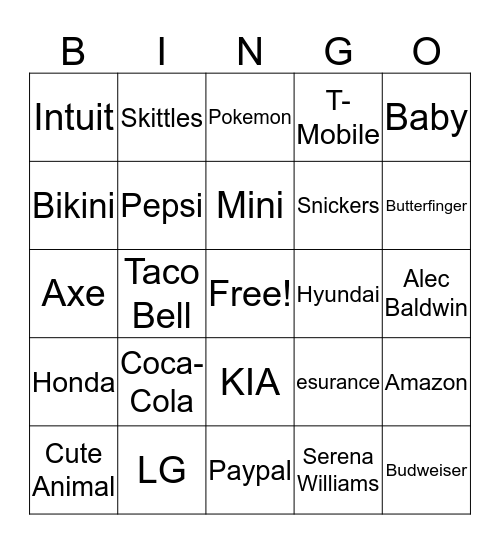 Superbowl 50 Bingo Card