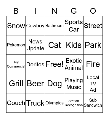 Super Bowl Commercials Bingo Card