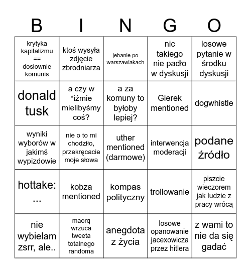 #polityka Bingo Card