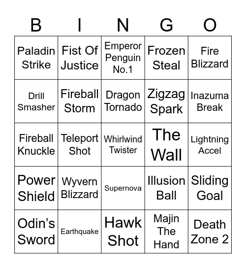 Xin [Inazuma Eleven] Round 1 Bingo Card