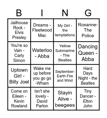 Music Bingo Card