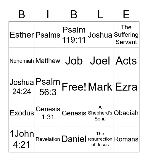 Bible Drill Bingo Card