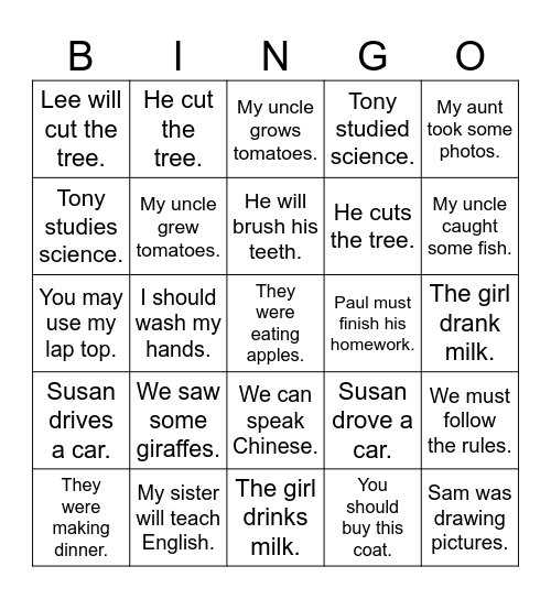 Let's Practice Bingo Card