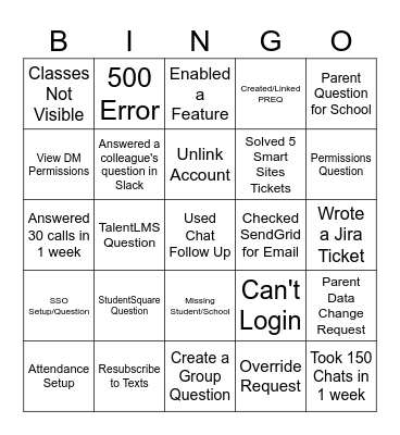 Back to School Bingo Card