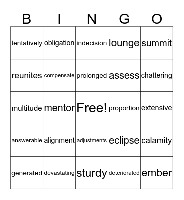 Unit 4 Vocabulary Review Bingo Card