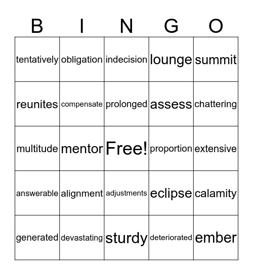 Unit 4 Vocabulary Review Bingo Card