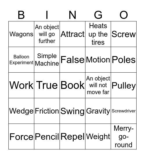 Chapter 10: Forces and Motion Bingo Card