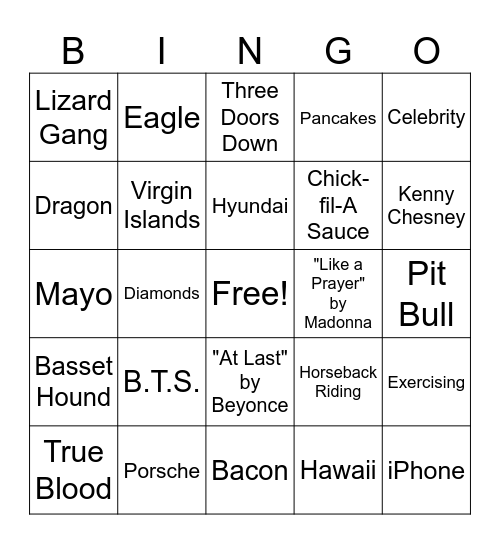 Liz Bingo Card