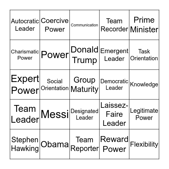 Leader Roles! Bingo Card