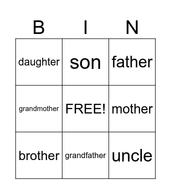 Family Bingo Card