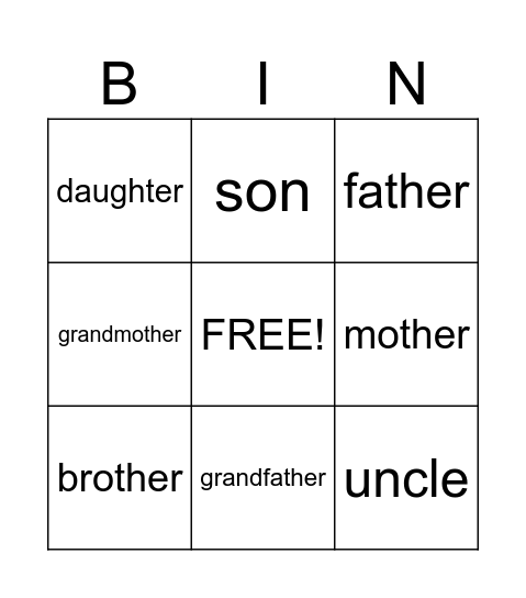 Family Bingo Card
