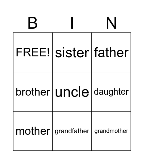Family Bingo Card