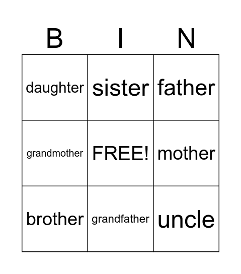 Family Bingo Card