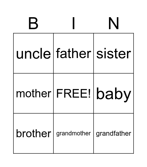 Family Bingo Card