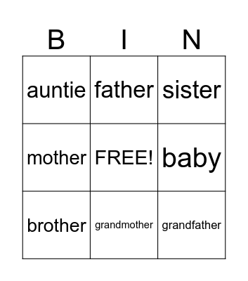 Family Bingo Card