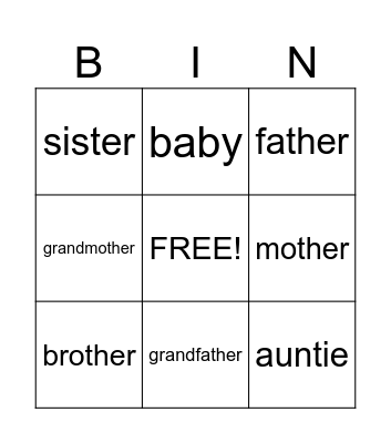 Family Bingo Card