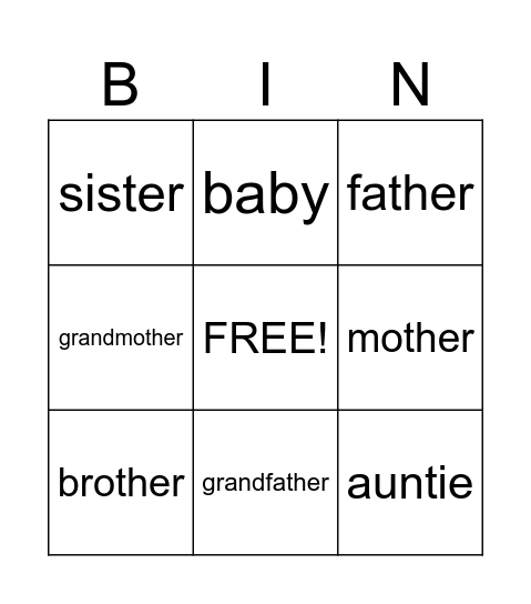 Family Bingo Card