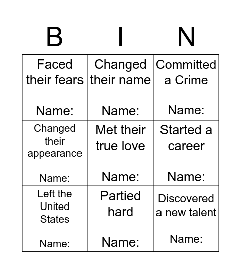 Did-You-Know Bingo Card