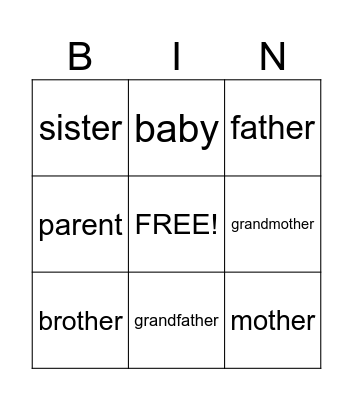 Family Bingo Card
