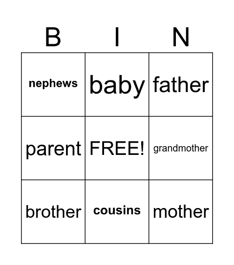 Family Bingo Card