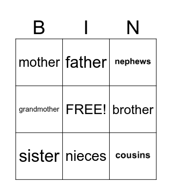Family Bingo Card