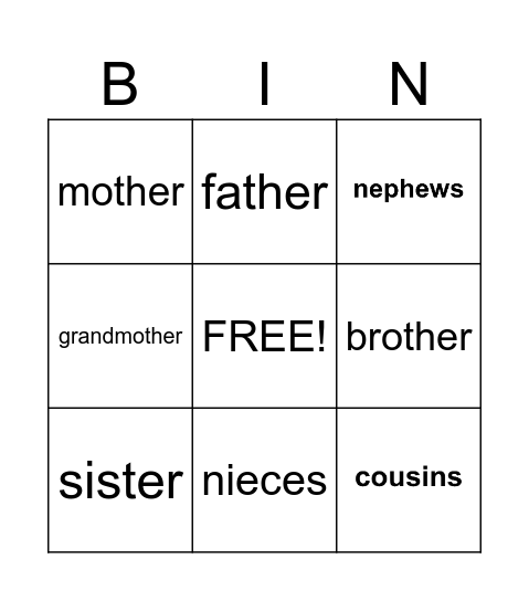 Family Bingo Card
