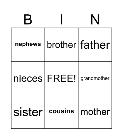 Family Bingo Card
