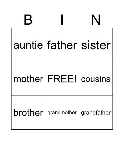 Family Bingo Card